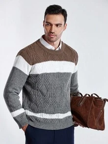 Manfinity CityGents Maglione casual da uomo con blocchi di colore e patchwork, autunno/inverno