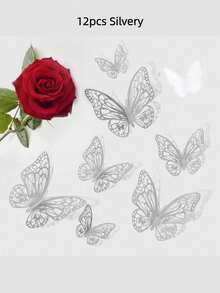 12Pcs/24Pcs Hollow Butterfly Wall Decals 3D Butterflies Stickers DIY Removable PVC Refraction Shiny Gold Silver Rose Gold Multicolor Art Decor For Kids Girls Bedroom Wedding Decoration Living Room Home Decor - Rose Gold - View 13