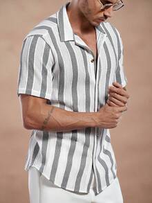 Manfinity Homme 男士休闲条纹 Polo 领衬衫 - 黑與白 - 查看 4