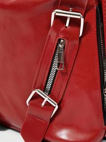 SHEIN BAE 2024 Spring New Ankola Red Versatile Casual Large-Capacity Minimalist Retro Belt Unique Design Texture Shoulder Diagonal Crossbody Tote Bag, Suitable For Office, School, And Travel - Red - View 6