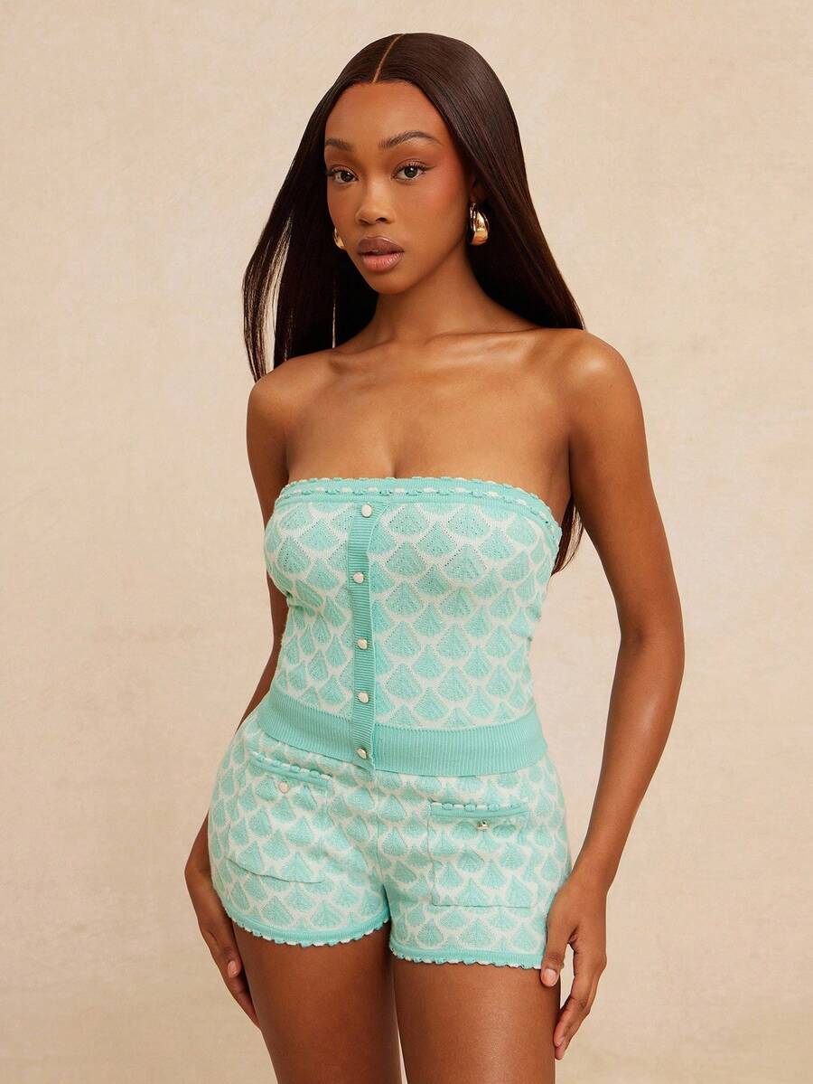 NYA SZN Top Strapless Knit Beach Summer Poolside Beach Classy Chic PastelFor Women - Blue - View 1
