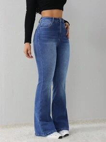 SHEIN Tall Women's Jeans Casual Sexy Tight Elastic Flared Pants Blue Thermal Lined Jeans Winter Jeans Thermal Denim Teddy Denim Teddy Thermal Fuzzy Fleece Teddy Flare Leggings Women Jeans Fleece Flare Leggings Thermal Winter Women Clothes Fall Women Outfits Pants Warm Clothes Cold Weather Clothes Thermal Thermal Lined Leggings Fleece Leggings Warm Leggings Jeans Women High Waist Flare Jeans Flare Jeans - Medium Wash - View 4
