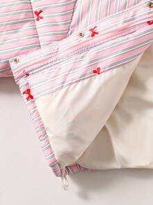 Teen Girl Pink Stylish Sweet Striped Butterfly Fur Collar Hooded Jacket, Suitable For Winter, Daily Commute, School, Outing, And Photography