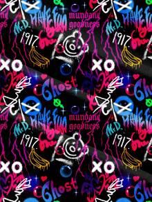 Slaydiva 女士时尚涂鸦印花短款运动衫，秋季 - 彩色 - 查看 8