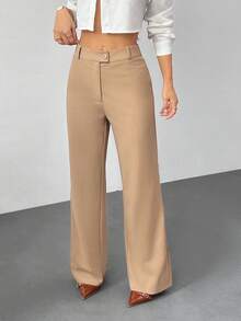 SHEIN PETITE Women's Elastic Solid Color Elegant Suit Pants Autumn And Winter Matching