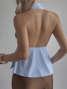 DAZY Women's Sleeveless Striped Neck Top, Casual Summer Vacation Top Going Out Tops - Blue - View 3