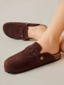 Solecia Giày sandal đế bệt trơn màu đơn giản dành cho nữ - Cà phê nâu - Xem 8