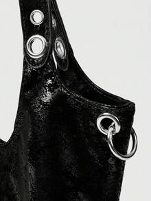 ROMWE Goth 1 件黑色 Y2K 复古女士单肩包，金属铆钉翅膀装饰 PU 皮革斜挎包，适合购物、日常使用、万圣节礼物、万圣节钱包，非常适合化装派对万圣节时尚和哥特式时尚 - 黑色 - 查看 5