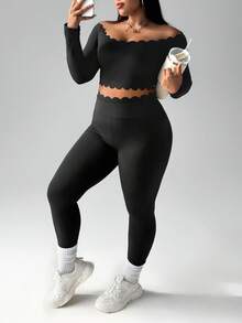 SHEIN Sports 全新女士多功能户外跑步健身瑜伽运动套装 - 黑色 - 查看 4