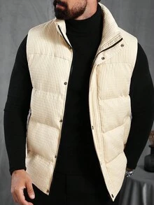 Manfinity CasualCool Men's Quilted Zip-Up Button Vest, Warm For Autumn/Winter - Beige - View 4