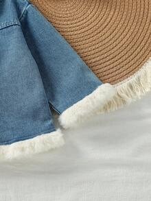SHEIN Baby Mädchen Mode Jeans Thermofutter Kragen Langarm Jacke, stilvoller Alltags-Look, Outfit für Mädchen, geeignet für 3 Monate bis 3 Jahre alt, Herbst/Winter - marineblau - Übersicht 6