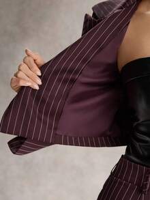 SHEIN Unity 女式梭织竖条纹咖啡棕色短袖时尚修身西装外套，春秋季