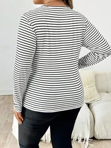 SHEIN 大码孕妇休闲条纹花卉印花哺乳T恤，百搭日常穿着，春秋季