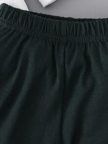 SHEIN 2 件婴幼儿绅士休闲二合一连体衣，带领结和纯色松紧腰裤，时尚针织西装春夏季基本套装，柔软舒适，适合生日派对、晚会、婚礼、洗礼、典礼和周年纪念等正式场合 - 墨綠色 - 查看 8