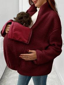 SHEIN Pregnant Women's Fluffy Warm Zip-Up Loose 3-In-1 Jacket, Winter Women Winter Jacket Plus Size Maternity Jacket Warm Maternity Coat Maternity Clothes Fall Winter Maternity Fleece Jacket