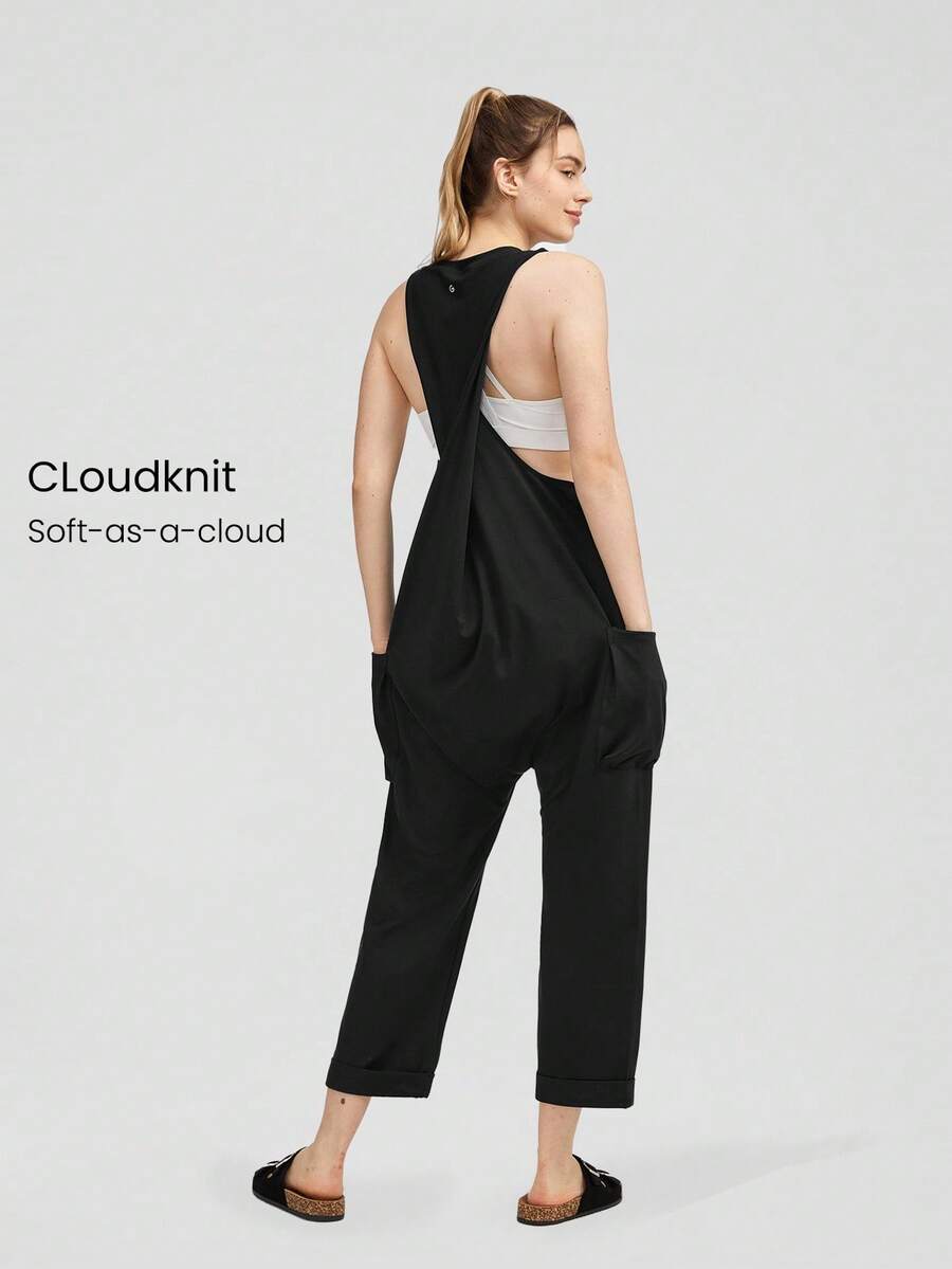 GLOWMODE Bộ áo liền quần xoắn ngược cỡ lớn CloudKnit có túi bên hông thường ngày - màu đen - Xem 1