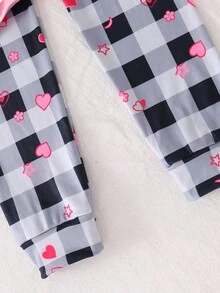 Tween Girls Slogan Plaid Pattern Long Sleeve Leggings Pajama Set - Multicolor - View 6