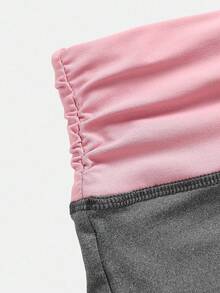 Tween Girls' Casual Contrast Foldover Waist Wide Leg Sweatpants, Spring/Summer Back To School Season - Grey - View 3