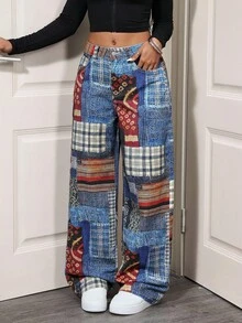 SHEIN Tall Quần jeans ống đứng cạp cao in họa tiết giặt - Nhiều màu - Xem 3