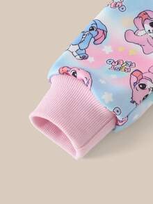 Young Girl's Purple Gradient Rabbit Print Long-Sleeve Crewneck Sweatshirt & Purple Leggings Set – Stylish, Elegant & Cute Daily Outfit For Spring & Autumn - Pink - View 5