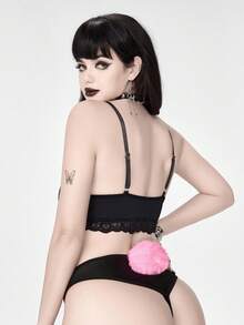 ROMWE Avant Sexy Bunny Girl Crotchless Funny Slogan Women Panties - Black - View 3