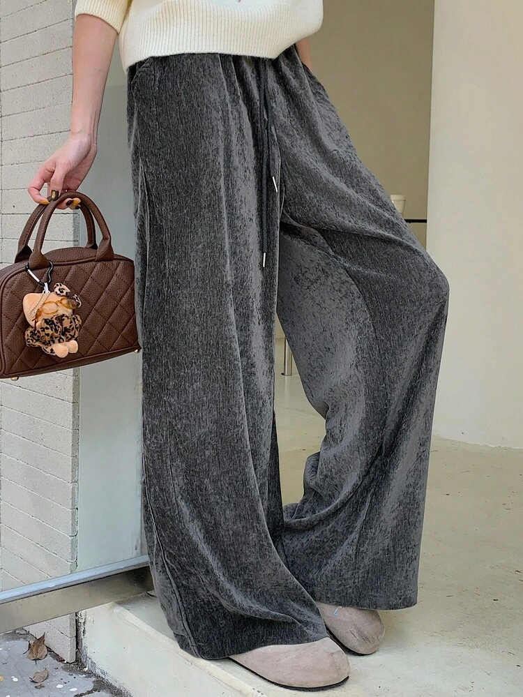 Women's Drawstring Waist Straight Leg Casual Pants, Suitable For Autumn/Winter