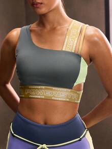 Powerista 女士字母印花休闲运动文胸 - 軍綠色 - 查看 5