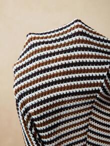 Boho Mama 孕妇条纹圆领长袖鱼尾下摆修身优雅连衣裙 - 棕色 - 查看 12