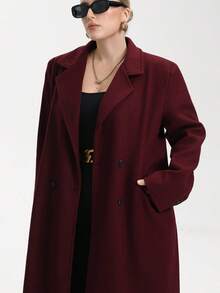 Aveloria Modichic Wine Red Minimalist Cut Blazer Collar Double-Breasted Design Side Flap Pockets Elegant Plus Size Women Jacket