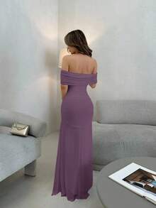 Jemour Váy cưới/tiệc tùng trễ vai nhún eo thanh lịch cho nữ - Màu tím - Xem 2
