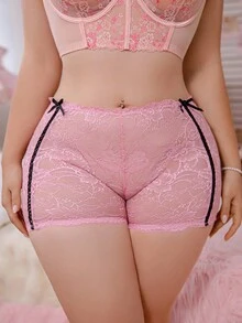 PetitDoll 1 chiếc quần lót ren hoa phối màu, dây chéo, nơ, chất liệu xuyên thấu, cỡ lớn, phù hợp cho lễ hội âm nhạc, phong cách Y2K, kỳ nghỉ, tiệc tùng, tán tỉnh, dễ thương, Kawaii, babydoll, công chúa. - Hồng - Xem 1