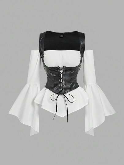 SHEIN MOD Blusa de manga acampanada con diseño de amarre para mujer de talla grande