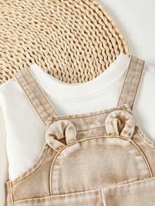 男婴熊形卡其色牛仔背带裤 - 卡其色 - 查看 3