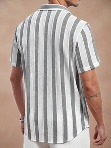 Manfinity Homme 男士休闲条纹 Polo 领衬衫 - 黑與白 - 查看 2