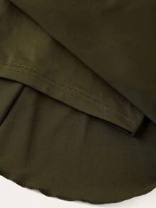 SHEIN PETITE CURVE 抽绳和褶皱细节纯色蛋糕裙 - 軍綠色 - 查看 4