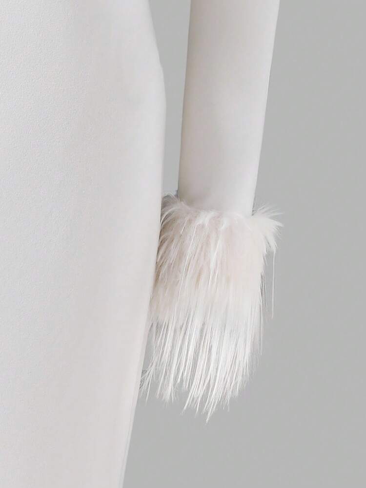 white fur dress long sleeve Gwinn Long Sleeve Fur Trim Dress -White M