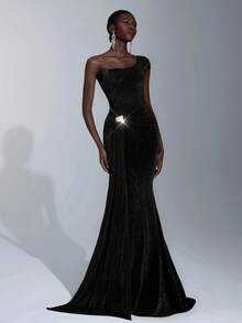 Elitara Thanh lịch, Lãng mạn, Gợi cảm, Tối giản, Vàng-Xanh lá-Nâu, Vải dệt kim co giãn, Xương cá, Cúp ngực, Viền váy đuôi cá, Xõa, Thời trang, Người có ảnh hưởng, Lễ hội, Kỳ nghỉ, Tiệc sinh nhật, Sự kiện cưới, Đầm dạ hội trang trọng - màu đen - Xem 7