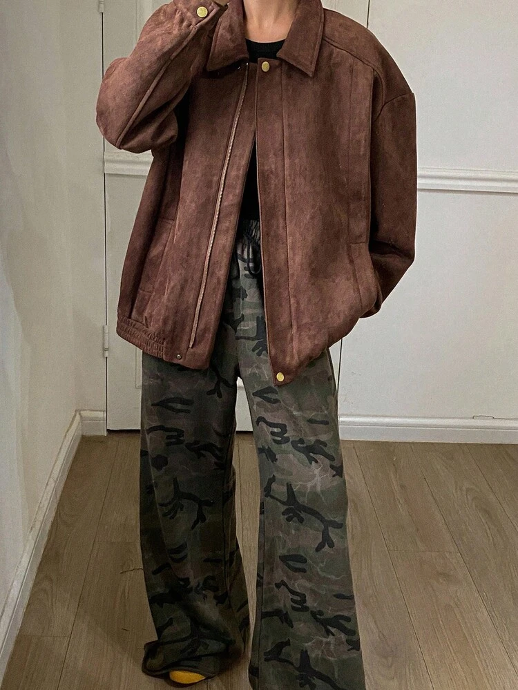 Women's Lapel Faux Suede Loose Casual City Jacket