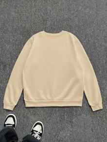 INAWLY Áo nỉ dài tay cổ tròn dáng rộng thoải mái dành cho nữ, đa năng để mặc hàng ngày - Màu be - Xem 2