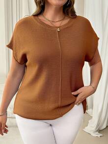 Vionelle 大码纯色休闲针织毛衣 - 棕色 - 查看 7