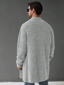 Manfinity Homme Áo khoác cardigan dệt kim dáng rộng, màu trơn, trễ vai, thường ngày cho nam, mùa thu/đông - Màu Xám nhạt - Xem 2