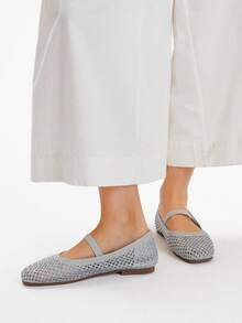 Styleloop Women's Flat Silver Elastic Woven Breathable Comfortable Slip-On Flats, Suitable For Vacation, Bohemian Style - Silver - View 3