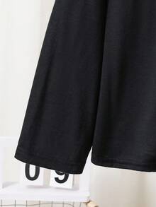 SHEIN 2件組兒童/青少年男孩黑白格紋睡衣套裝，冬季休閒日常舒適翻領開襟上衣與直筒長褲，適合秋冬 - 黑色 - 查看 5