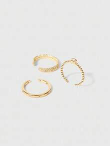 SHEIN BAE 3pcs/Set Minimalist Elegant Luxury Women's Dating Daily Vacation Copper & Cubic Zirconia Stacking Rings, Suitable For Festival Gifts - Yellow Gold - View 4