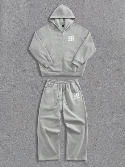 EASEVO 加大码男士休闲连帽卫衣+直筒休闲裤套装，适合秋冬季穿着