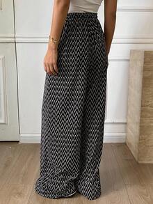 DAZY Women's Elastic Waist Loose Straight Herringbone Street Casual Pants