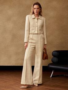 MOTF PREMIUM CHAQUETA CUADRADA DE TWEED DE LANA, INVIERNO, CITAS - Albaricoque - Ver 5