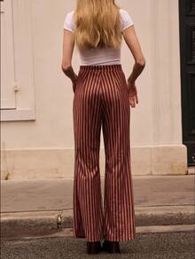 lacRébo Vintage Striped Velvet High-Waist Pants With Flared Hem Spring Women Spring Spring Women Spring Summer New Year Going Out Party - Multicolor - View 2