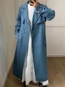 DAZY 女式秋季翻领系腰牛仔风衣夹克