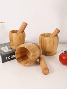 Cirelle 1套組合木製研缽及杵，竹製鱷梨碗殼蒜磨辣椒研磨機剁碎器研磨杵，混合廚房工具，廚房用品，食品，烹飪，調味，香料，辣椒，大蒜，鹽，整理盒，派對，客廳裝飾